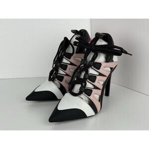 LOUIS VUITTON Lace Up Pumps Women's Booties Pink Black White Size 37 / 7